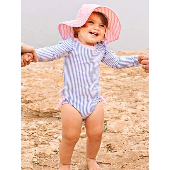 RUFFLEBUTTS Seersucker Tulle Skirted One Piece Swimsuit in Periwinkle Blue 3-6M - Picture 9 of 9